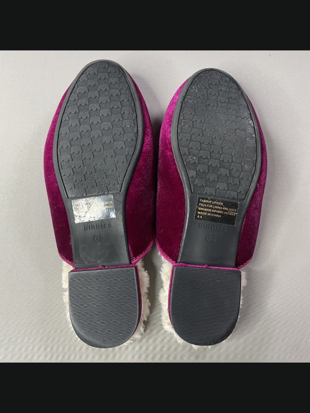 Birdies Velvet Mule Slippers in Magenta with Faux Fur Lining - Picture 10 of 11